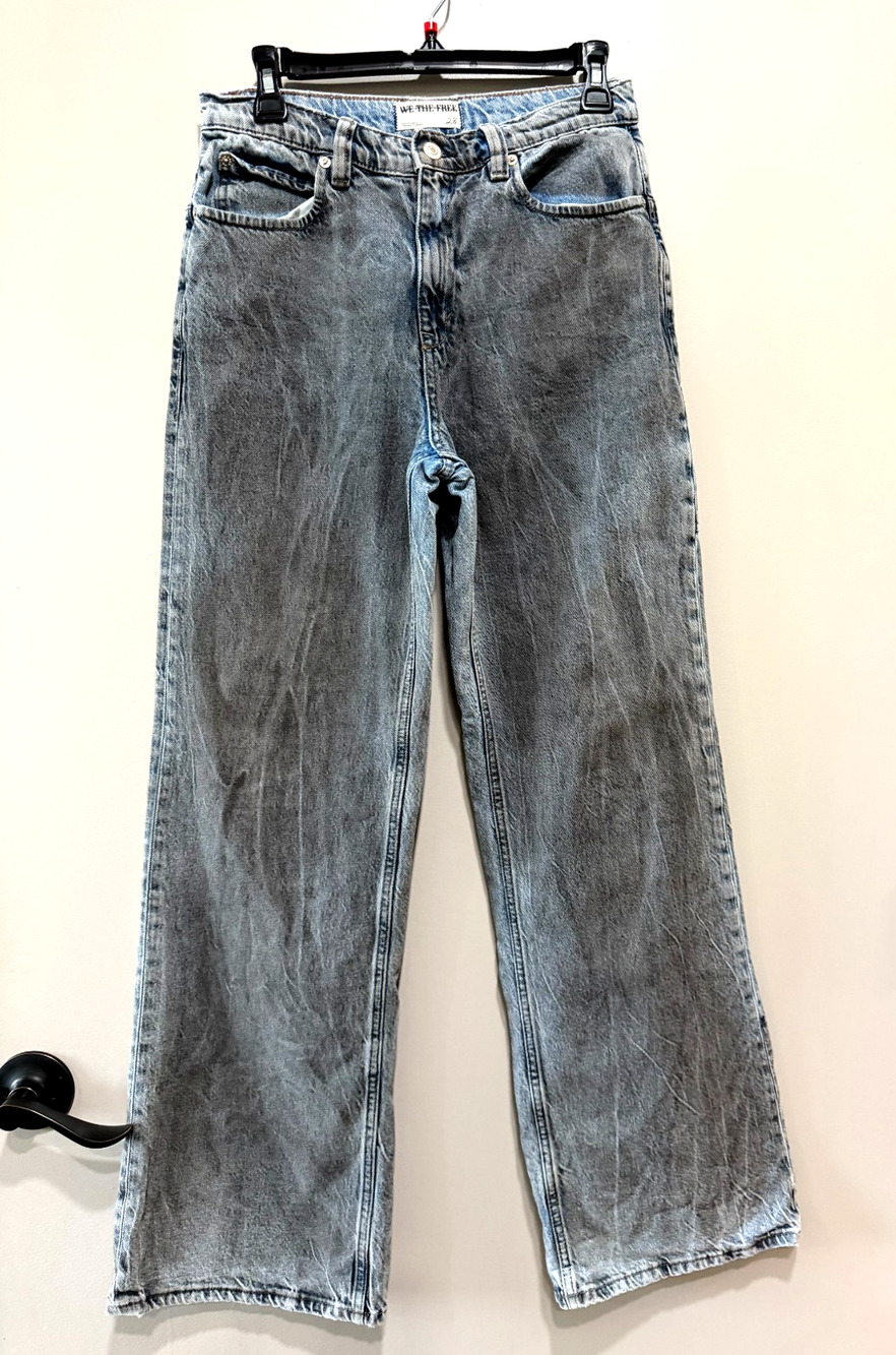 We The Free Tinsley Baggy High Rise straight leg Jeans acid wash utility Sz-28
